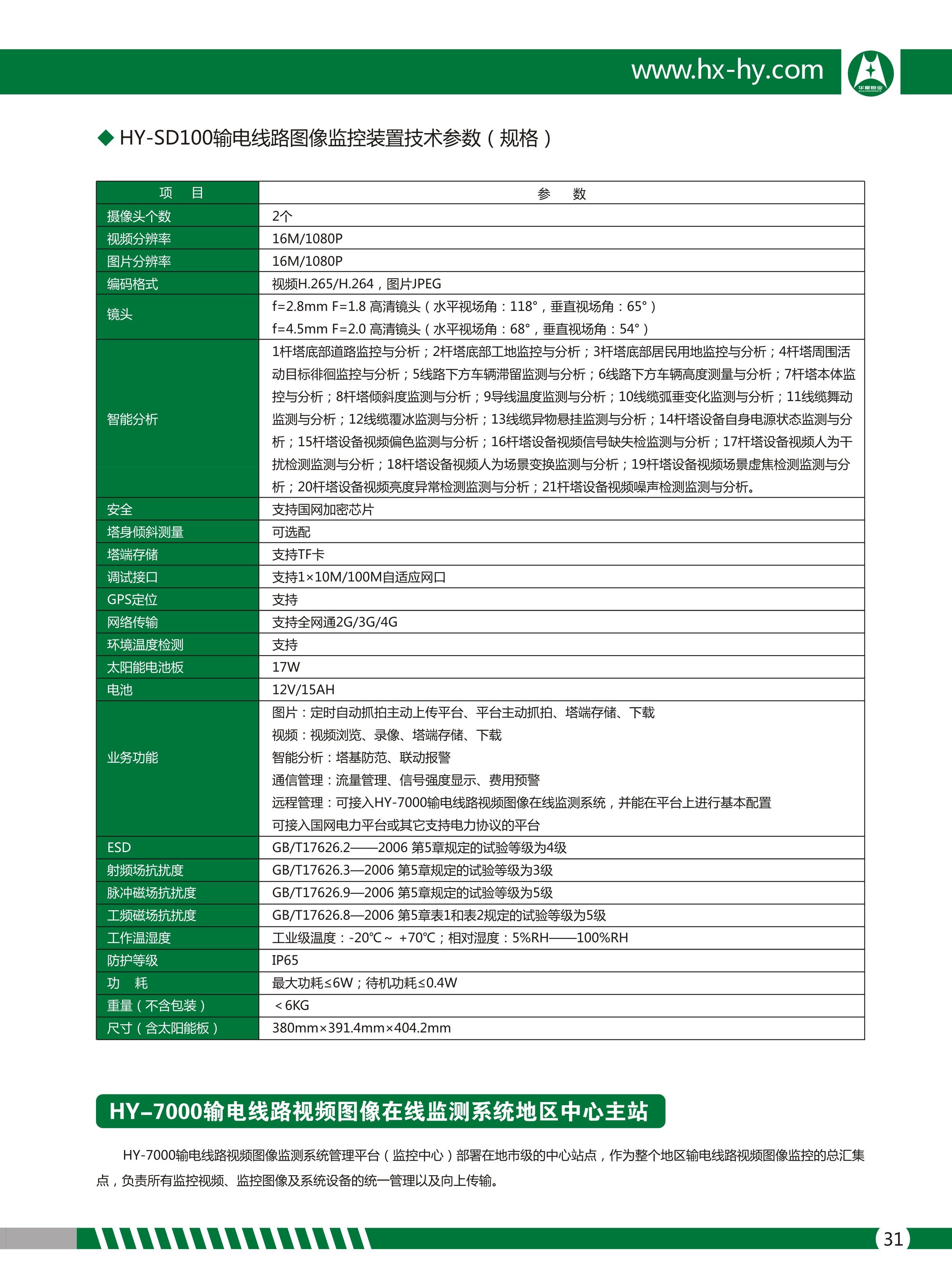 HY-ST100输电线路视频监控装置技术参数(规格)